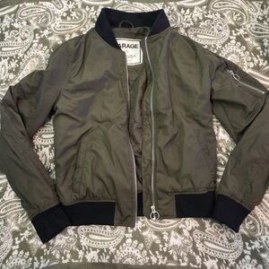 Garage Olive Green Bomber jacket with black accents silver Zippers